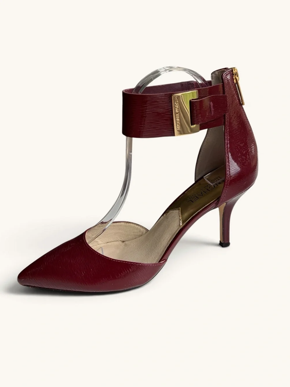 Michael Kors Burgundy Pointed-Toe Ankle-Strap Heels with Gold Accent
